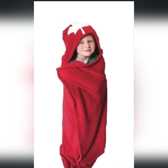 LAZY One Kritter Kids Red White Maple Leaf Hooded Fleece Blanket 40"×50" - Picture 2 of 9